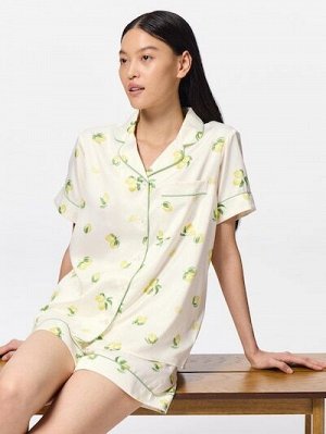 GU Satin Pajamas (Short Sleeve & Shorts) Lemon – Атласная пижама с коротким рукавом и шортами