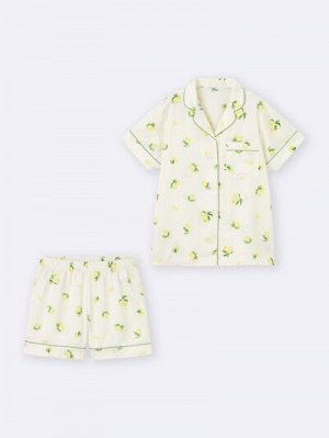 GU Satin Pajamas (Short Sleeve & Shorts) Lemon – Атласная пижама с коротким рукавом и шортами