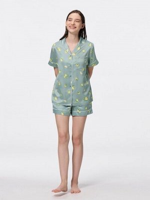 GU Satin Pajamas (Short Sleeve & Shorts) Lemon – Атласная пижама с коротким рукавом и шортами