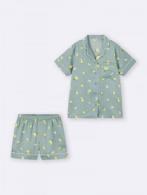 GU Satin Pajamas (Short Sleeve & Shorts) Lemon – Атласная пижама с коротким рукавом и шортами