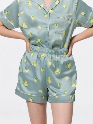 GU Satin Pajamas (Short Sleeve & Shorts) Lemon – Атласная пижама с коротким рукавом и шортами