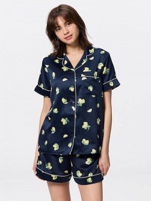 GU Satin Pajamas (Short Sleeve & Shorts) Lemon – Атласная пижама с коротким рукавом и шортами