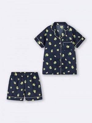 GU Satin Pajamas (Short Sleeve & Shorts) Lemon – Атласная пижама с коротким рукавом и шортами