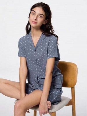 GU Cotton Blend Rib Pajamas (Short Sleeve) Flower – Пижама с коротким рукавом из рифлёного хлопкового трикотажа с цветочным принтом