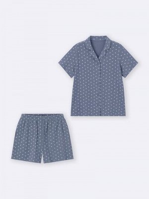 GU Cotton Blend Rib Pajamas (Short Sleeve) Flower – Пижама с коротким рукавом из рифлёного хлопкового трикотажа с цветочным принтом