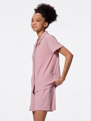 GU Cotton Blend Rib Pajamas (Short Sleeve) Heart – Пижама с коротким рукавом из рифлёного хлопкового трикотажа с принтом в сердечки