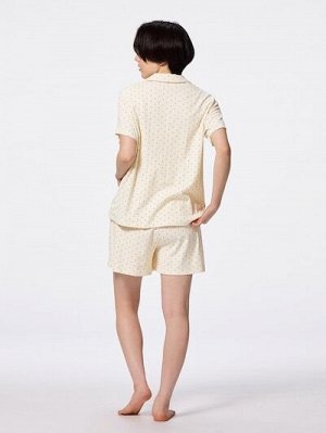 GU Cotton Blend Rib Pajamas (Short Sleeve) Heart – Пижама с коротким рукавом из рифлёного хлопкового трикотажа с принтом в сердечки