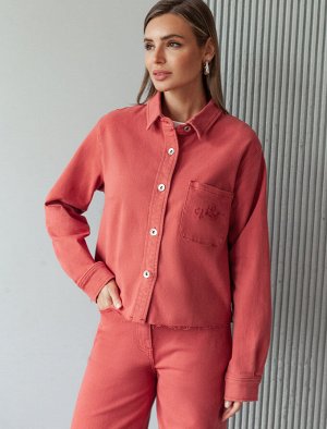 Куртка из денима с эластаном темно-коралловый