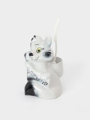 Ёршик для унитаза с подставкой «Кот-хулиган», фарфор, белый