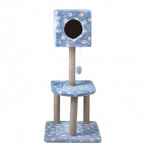 Домик-когтеточка "Квадратный" с игрушкой, 51 X 51 X 105 см, джут, микс цветов