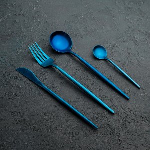 Набор столовых приборов, Magistro «Фолк», 4 предмета, цвет синий