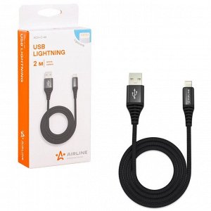 Кабель для мобильных устройств Airline, с USB на Lightning, 2м, черный, нейлоновый, арт. ACH-C-44