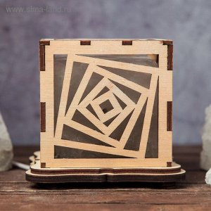 Светильник соляной "Кубы", куб, цельный кристалл, деревянный декор