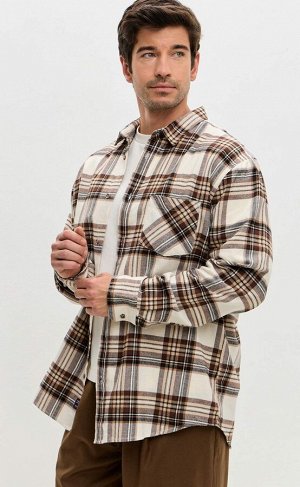 Рубашка Описание: Рубашка F521-0460 beige-blue. Цвет: молочный,  коричневый. Состав: 100% хлопок. Бренд: Fine Joyce. Страна: РОССИЯ. Пол: муж. Уход за изделием: Стирка 30
