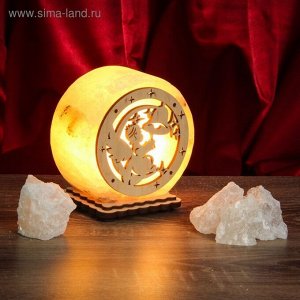 Соляной светильник "Круглый", малый, с узором "Ангел", 12 х 6 см, деревянный декор, цельный кристалл
