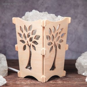 Соляной светильник "Дерево", корзина, 10 х 10 х 15 см, 2 кг, белый, деревянный декор