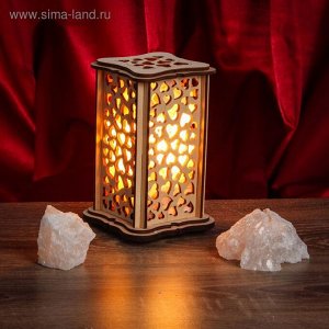 Соляной светильник "Сердечки" малый 15 x 10 см, деревянный декор