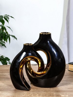 Ваза «Лари», набор 2 шт., 22x20 см, d=4 см, керамика, чёрная