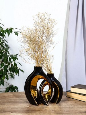 Ваза «Лари», набор 2 шт., 22x20 см, d=4 см, керамика, чёрная