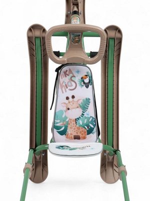 Снегокат «Twiny 2+» с жирафиком, со спинкой, с родительской ручкой, зелёный, коричневый TW2+/Ж Nika