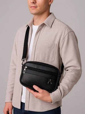 Сумка-клатч мужская на молнии с ручкой, 2 наружных кармана, 23x5x15 см, чёрная