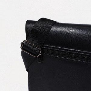 Сумка планшет мужская, 3 отдела на молнии, 2 наружных кармана, чёрная