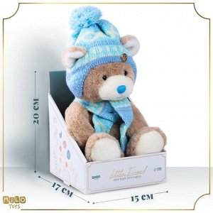 Мягкая игрушка на новый год Little Friend, мишка в шапке и шарфе, цвет голубой , 23 см