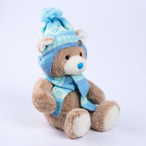 Мягкая игрушка на новый год Little Friend, мишка в шапке и шарфе, цвет голубой , 23 см