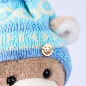 Мягкая игрушка на новый год Little Friend, мишка в шапке и шарфе, цвет голубой , 23 см