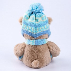 Мягкая игрушка на новый год Little Friend, мишка в шапке и шарфе, цвет голубой , 23 см
