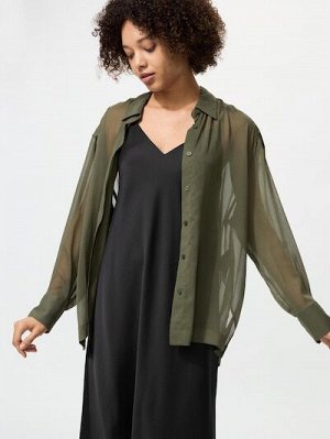 UNIQLO - прозрачная рубашка из лёгкой ткани - 56 OLIVE