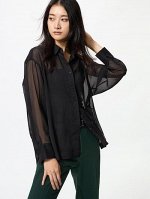 UNIQLO - прозрачная рубашка из лёгкой ткани - 09 BLACK