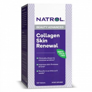 Natrol Collagen Skin Renewal, 120 таблеток — комплекс для сияющей кожи, суставов и борьбы с признаками старения