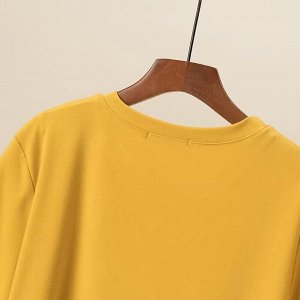 Однотонная футболка с круглым вырезом и короткими рукавами, желтая