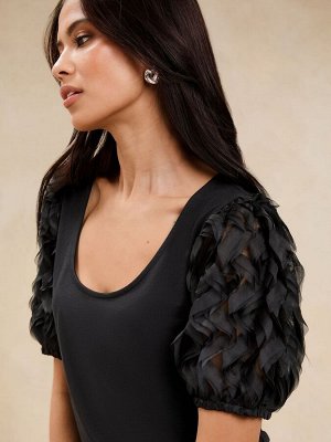Футболка Lipsy 3D Fabric с рукавами-фонариками, черная