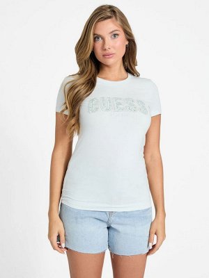 Светло-голубая футболка Guess с коротким рукавом и кружевом