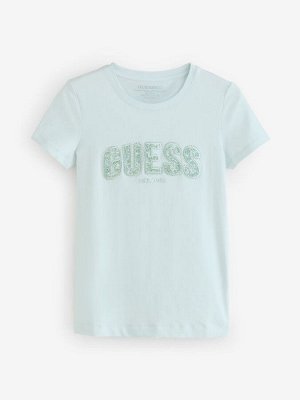 Светло-голубая футболка Guess с коротким рукавом и кружевом