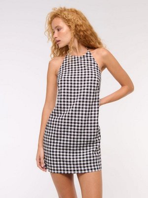 Черное мини-платье из льна Abercrombie & Fitch с высоким воротом