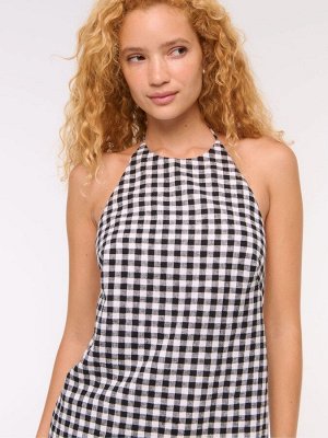 Черное мини-платье из льна Abercrombie & Fitch с высоким воротом