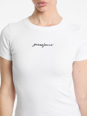Белая футболка Guess Jeans Slim Fit из 100% хлопка с ребристым логотипом для малышей