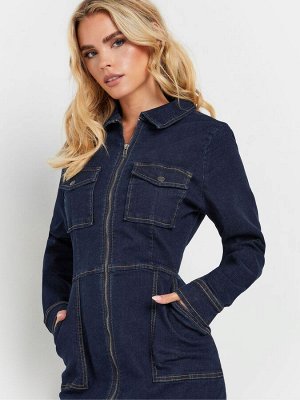 Джинсовое платье PixieGirl Petite с накладными карманами и молнией
