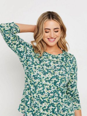 Зеленый - Футболка M&Co с круглым вырезом и рукавом 3/4, 100% хлопок
