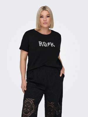 Футболка ONLY Curve Graphic Print Sequin Rock с коротким рукавом, 100% хлопок