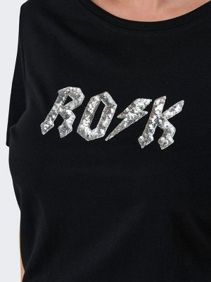 Футболка ONLY Curve Graphic Print Sequin Rock с коротким рукавом, 100% хлопок
