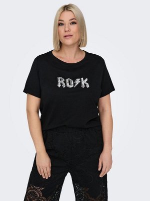 Футболка ONLY Curve Graphic Print Sequin Rock с коротким рукавом, 100% хлопок
