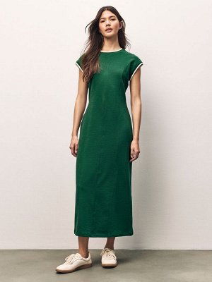 Платье миди из джерси с короткими рукавами и отделкой Pine Green, 100% хлопок