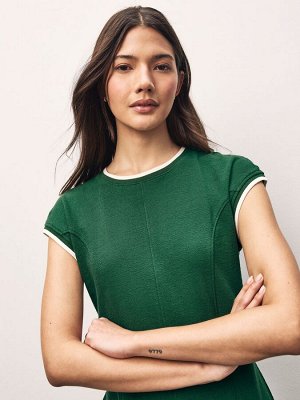 Платье миди из джерси с короткими рукавами и отделкой Pine Green, 100% хлопок