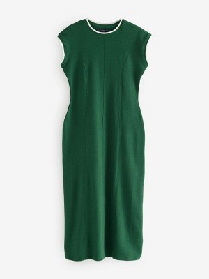 Платье миди из джерси с короткими рукавами и отделкой Pine Green, 100% хлопок