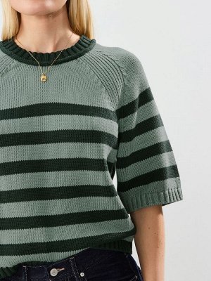 Трикотажный топ с короткими рукавами из 100% хлопка в синюю полоску