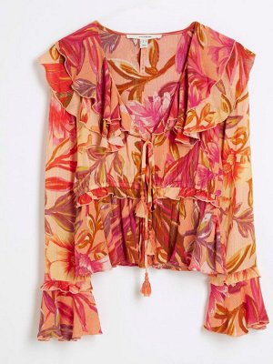 Пляжный топ River Island с цветочным принтом и оборкой